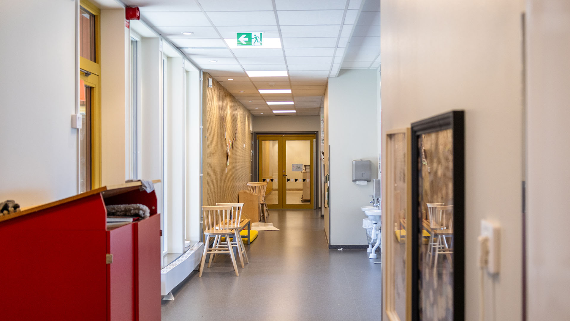 Korridor inuti Toppluvan förskola i Trollhättan.